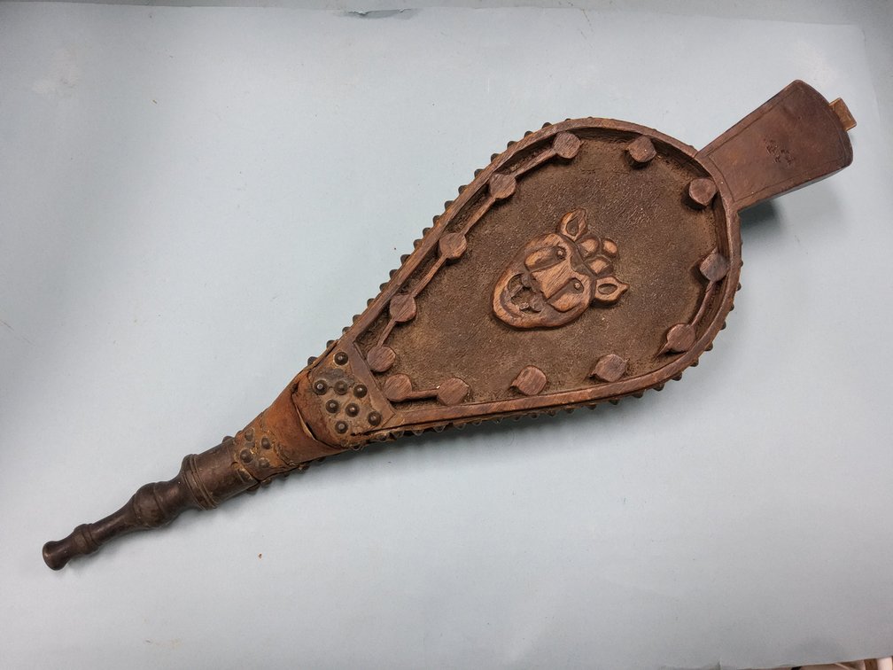 Carved walnut bellows