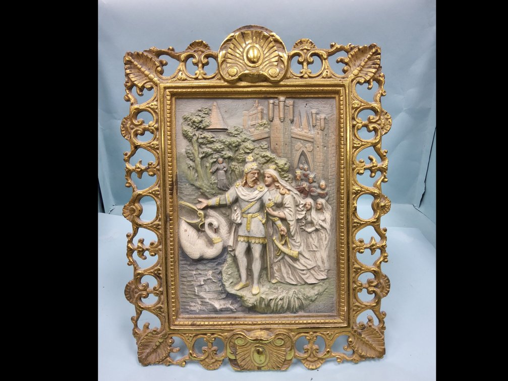 Bradley and Hubbard 1816 Courting Couple,  brass over iron plaque