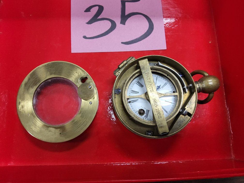 Late 1800s J.E. Berkeley brass recording clock. 