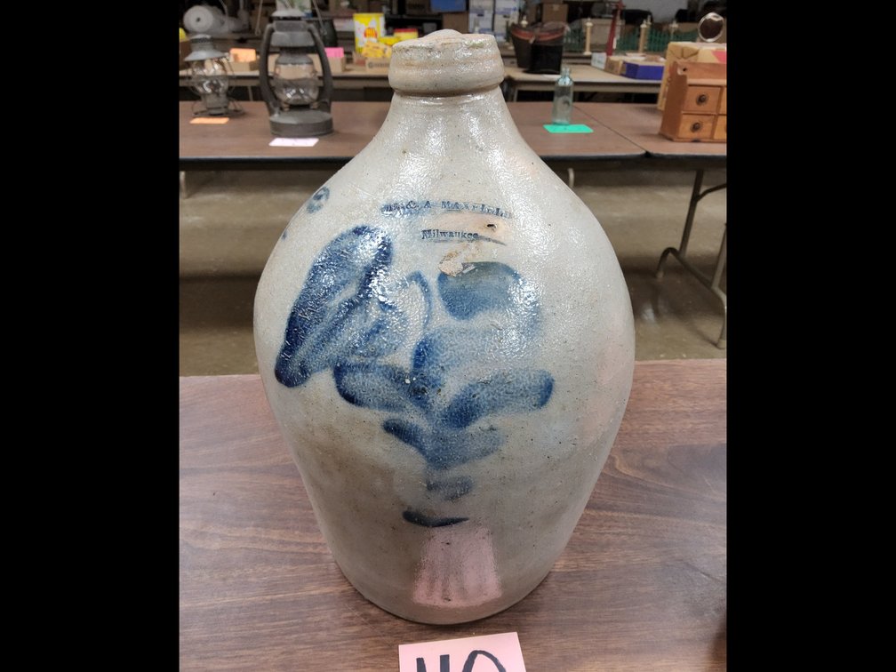 J.B.&A. Maxfield 2 gl signed, decorated ovoid jug