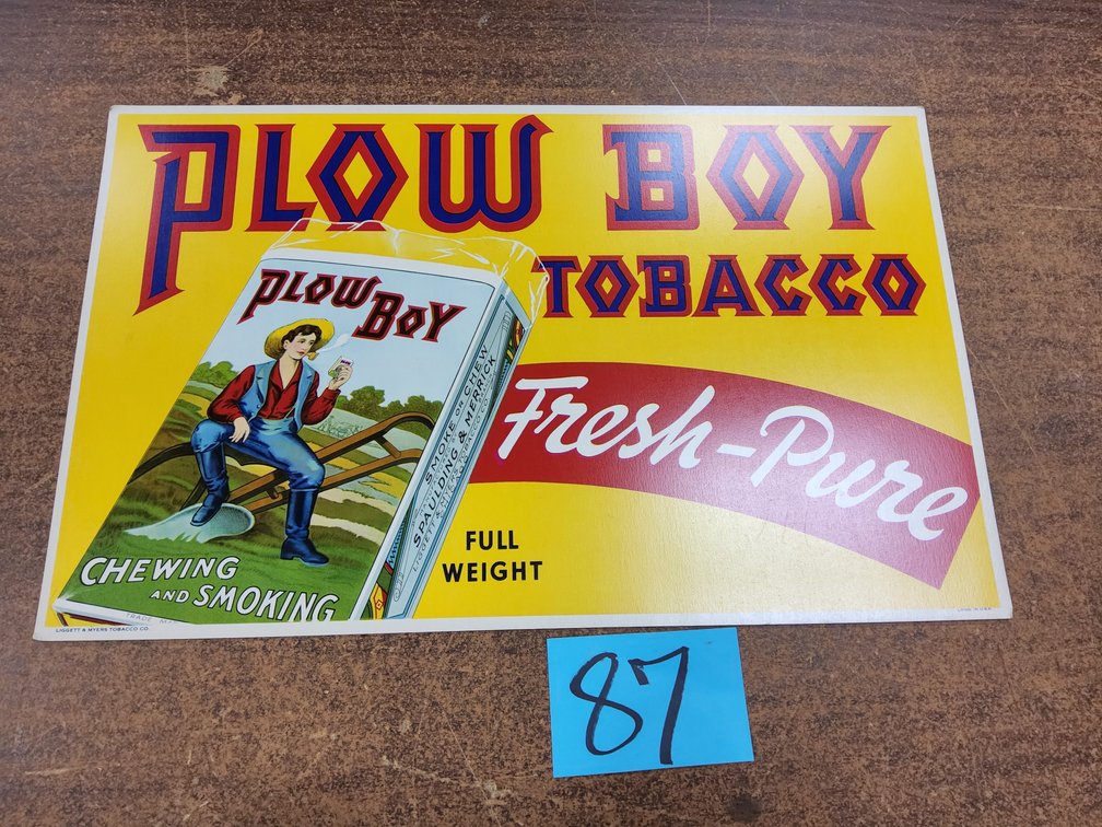 NOS Plow Boy tobacco paperboard sign