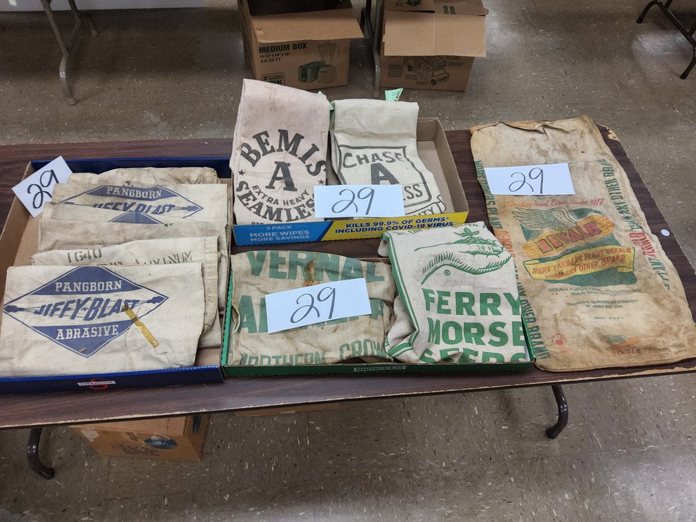 Seed, feed and abrasive bags. 
