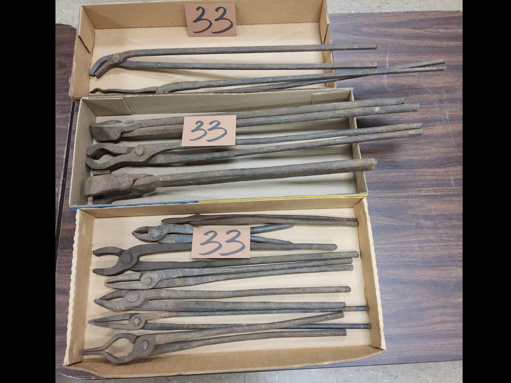 12 assorted blacksmith tongs