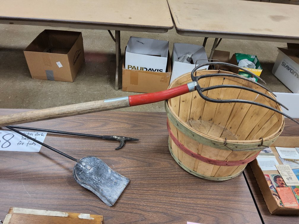 4 tine pitchfork and fireplace tools