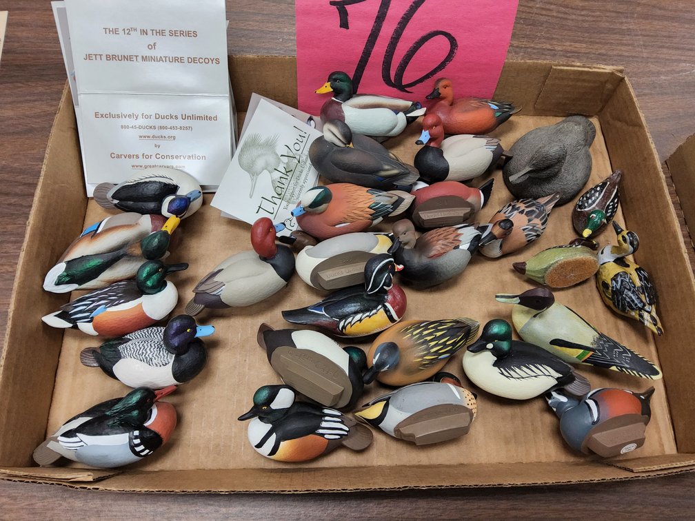 21 Jett Brunet decorative DU mini duck decoys and some but not all of the cards