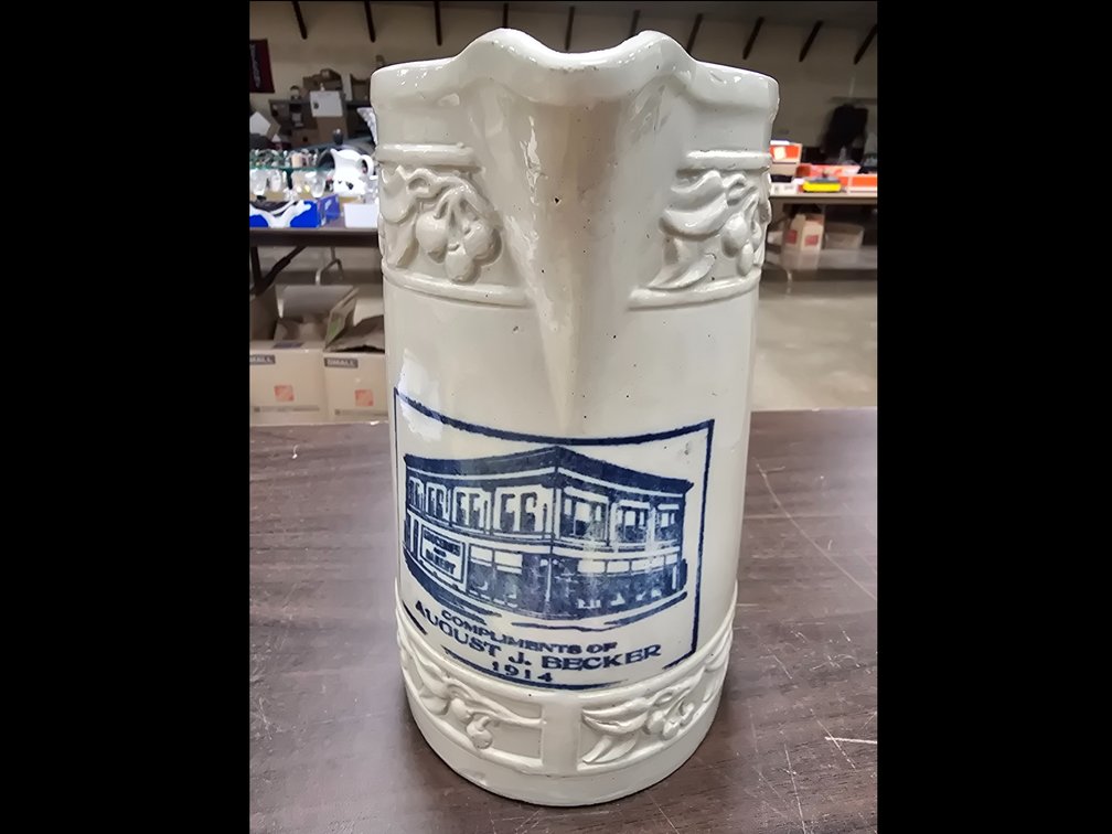 Scarce August J. Becker Red Wing Cherry Band Advertising Pitcher