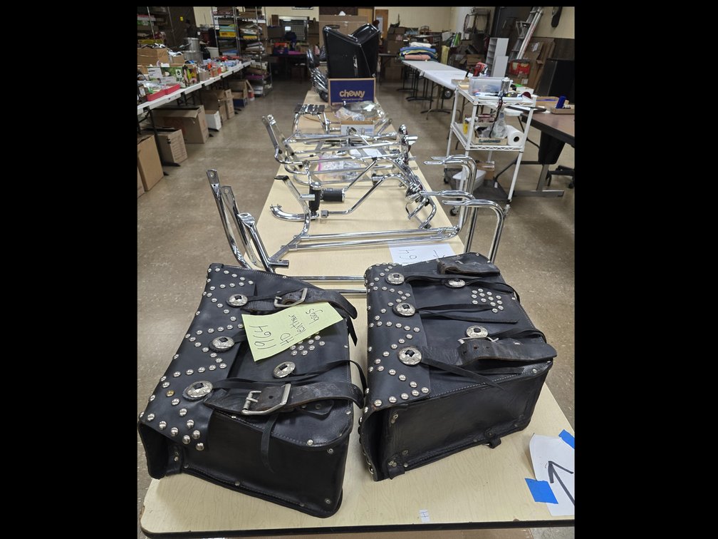 Leather & Fiberglass bags and frame attachments for a '64 Panhead Harley