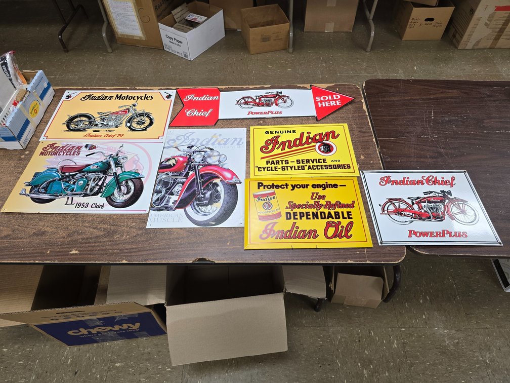 7 assorted, modern Indian Motorcycle signs