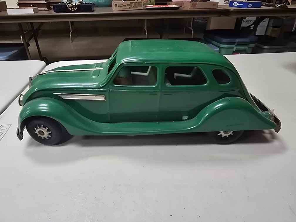 Kingsbury Chrysler airflow sedan with electric lights.