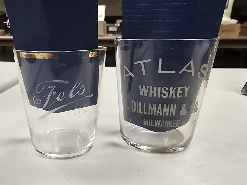 Fels A-1 & Atlas advertising shot glasses