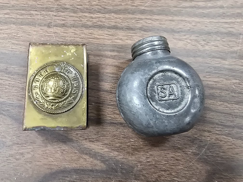 Military penny match holder and oil can