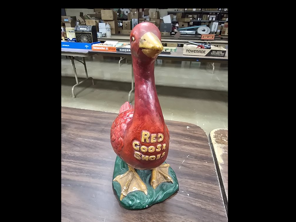Red Goose shoes figural plaster statue.