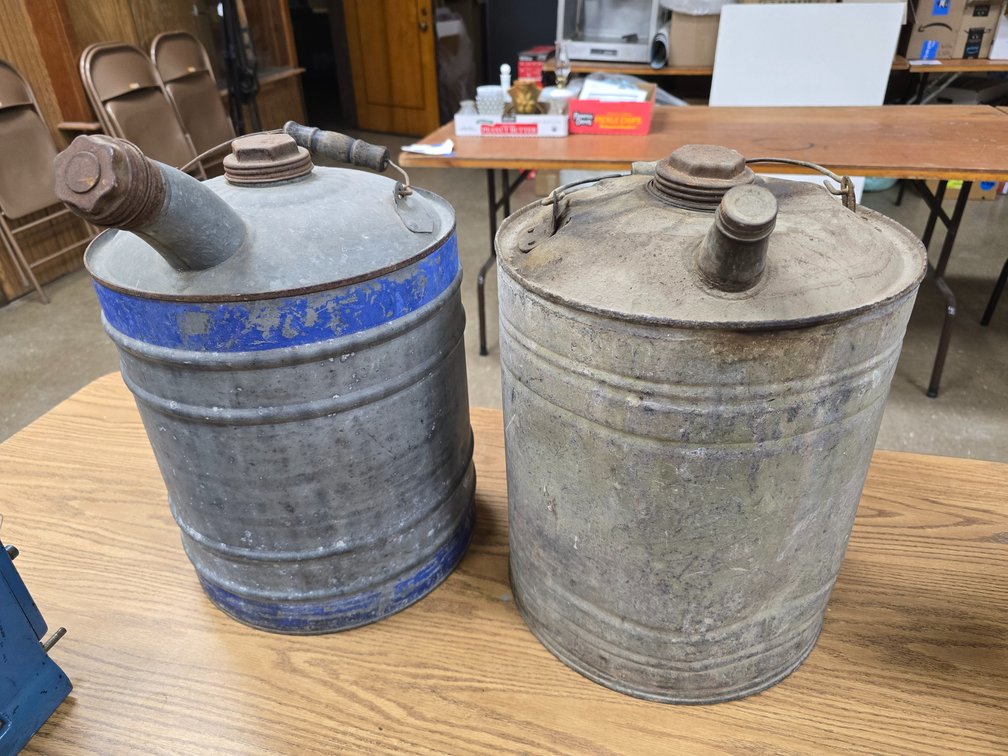 Two, 5 gl galvanized kerosene and gas cans