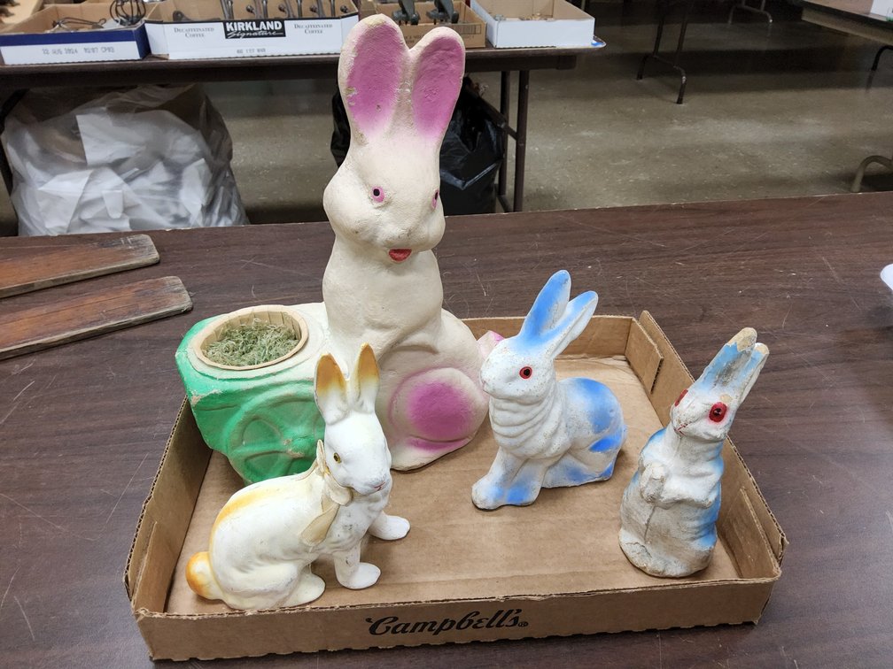 4 mache and compo rabbit candy containers