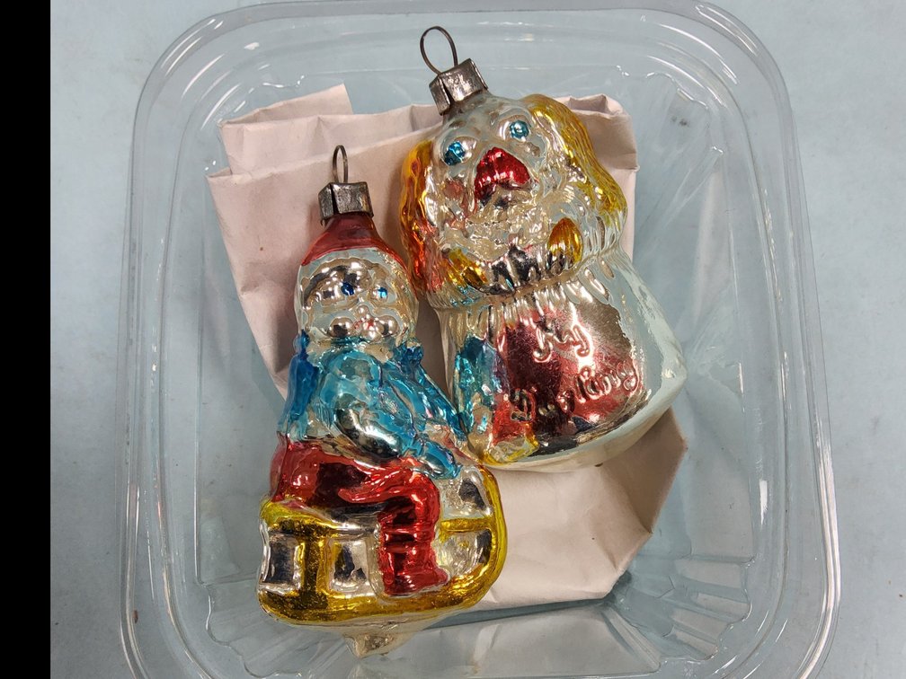 Boy on sled and "My Darling" Spaniel glass ornaments