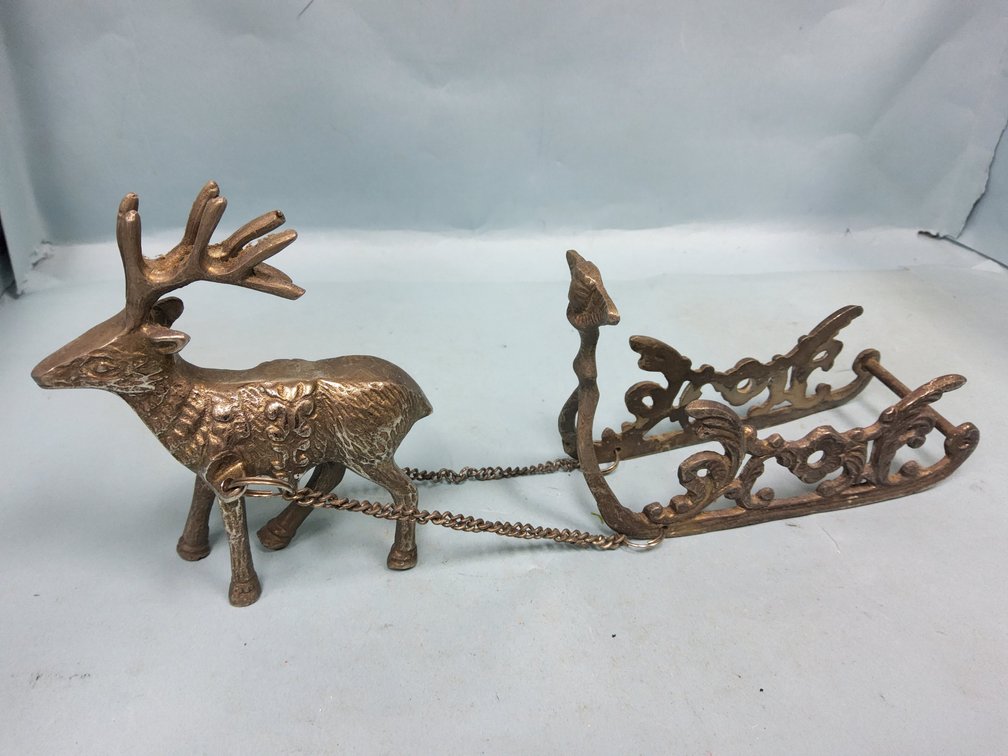 Plated brass reindeer and sleigh