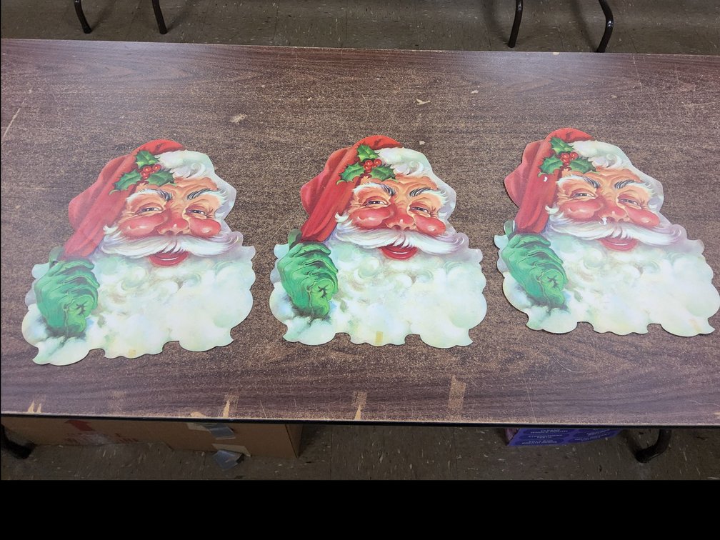 3, older paperboard die cut Santas