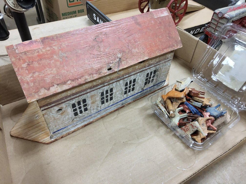 Noah's ark, Noah and Mrs. Noah,  a bunch of animals. 