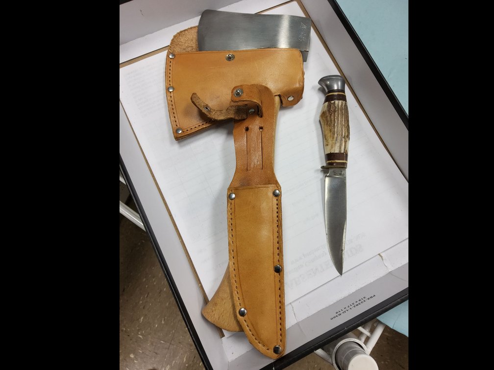PIC Solingen Germany hatchet and stag sheath knife set