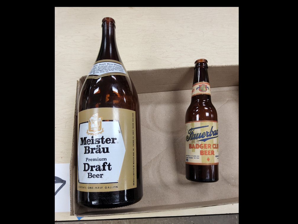 Fauerbach Badger Club 12 oz bottle & a Meister Brau 1/2 gl picnic