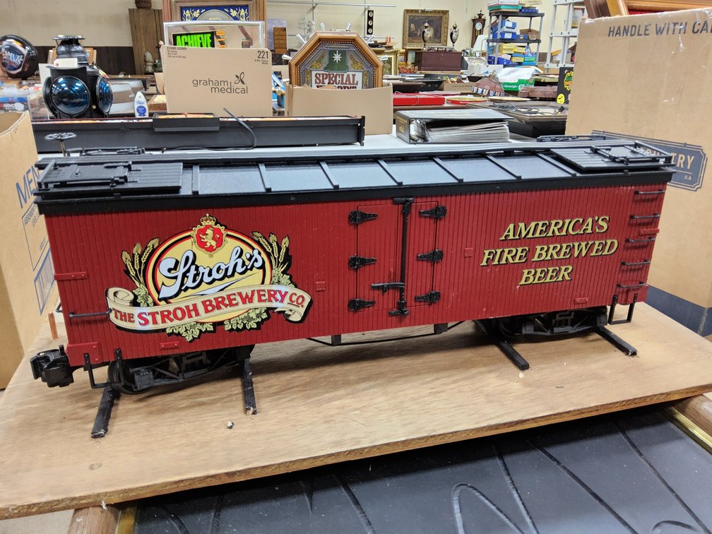 Delton made Stroh's advertising box car in display case. 