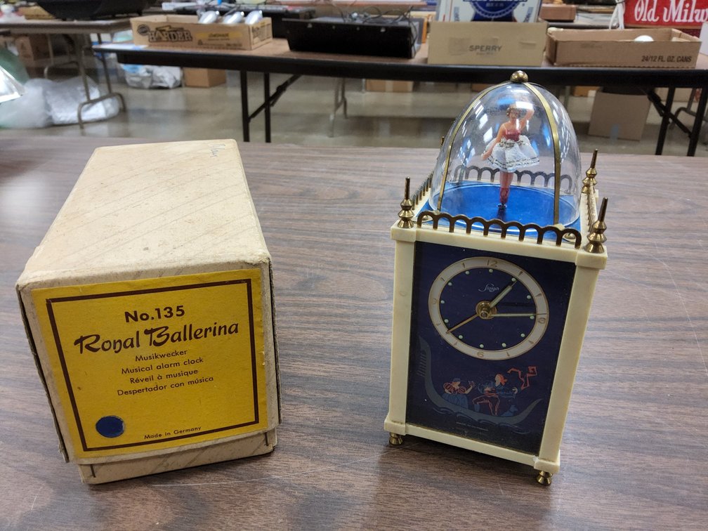 Reuge No. 135 Ballerina music box alarm clock in original box