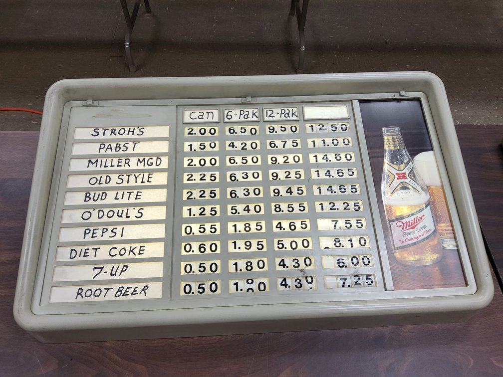 Lighted Miller price board
