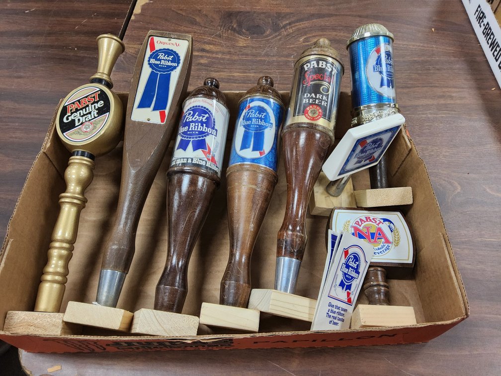 Assorted Pabst tap handles.