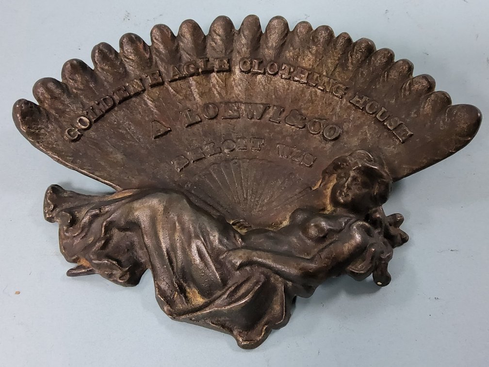 Golden Eagle Clothing House A. Loewi & Co. Beloit,  WI art nouveau cast iron pin tray. 
