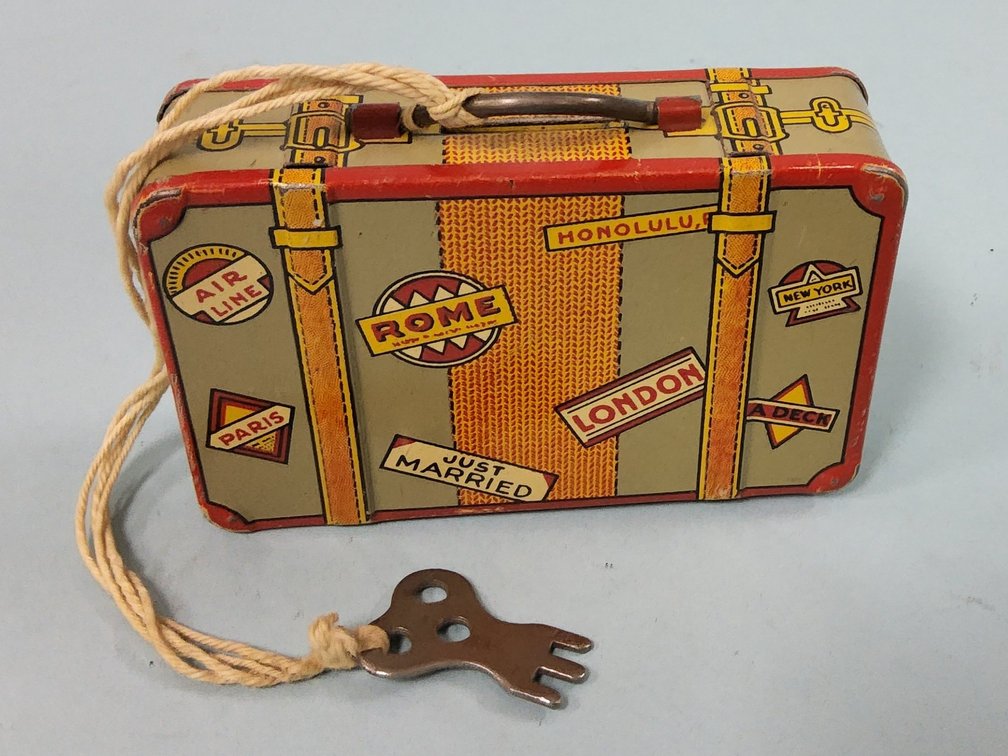 Marx tin litho novelty luggage bank