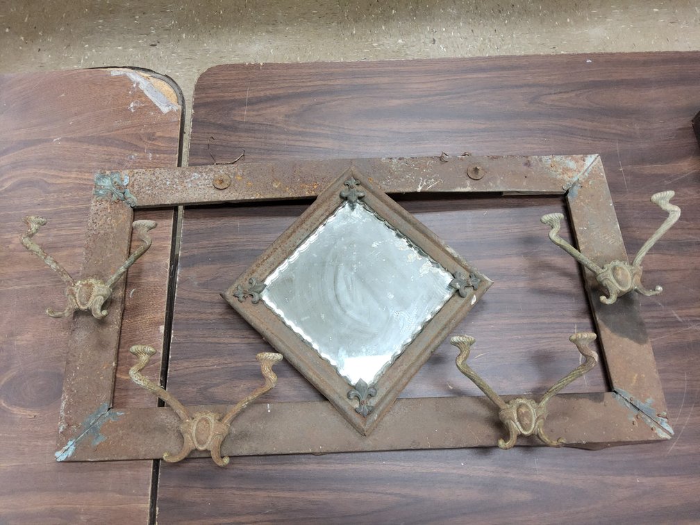 Hall mirror with cast iron hooks