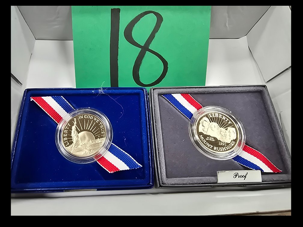 1986S Liberty and 1991S Mt Rushmore Proof Commemorative half dollars