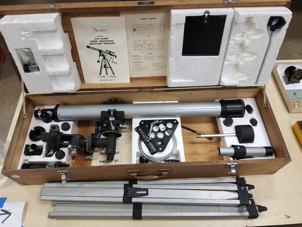 Vintage Sears Model 6305-A 450 Power 60mm Equatorial Refractor Telescope