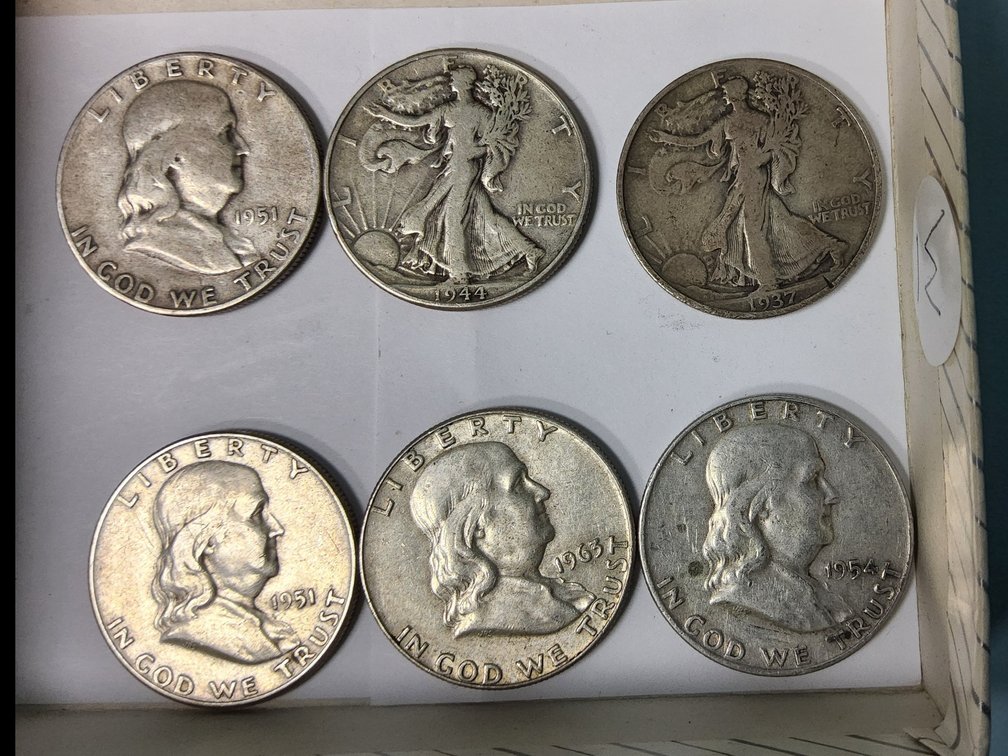 4, Franklin and 2, Walking Liberty Silver half dollars