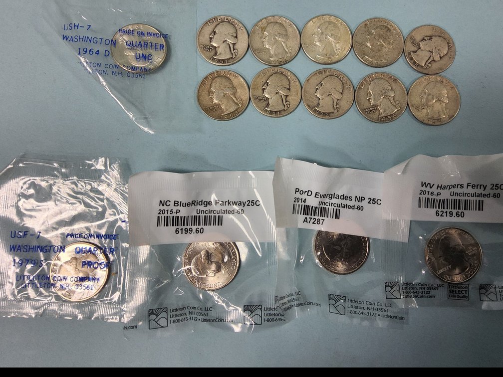 11 Silver quarters include 1964D Unc
