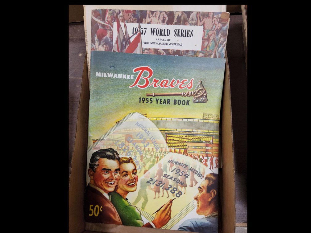 Milwaukee Braves 1955 yearbook and '57 World Series Journal magazine.