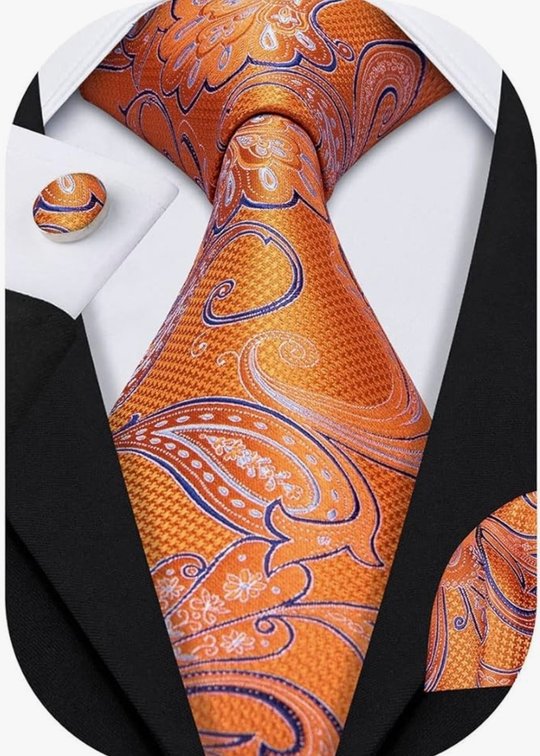 Barry.Wang Men Ties Paisley Woven Silk Necktie Set with Pocket Suqare Cufflinks Formal