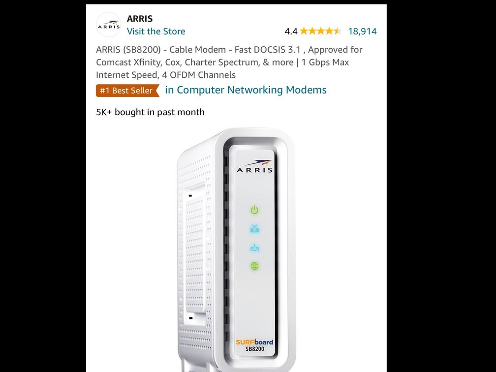 Arris SB8200 Surf Board cable modem 