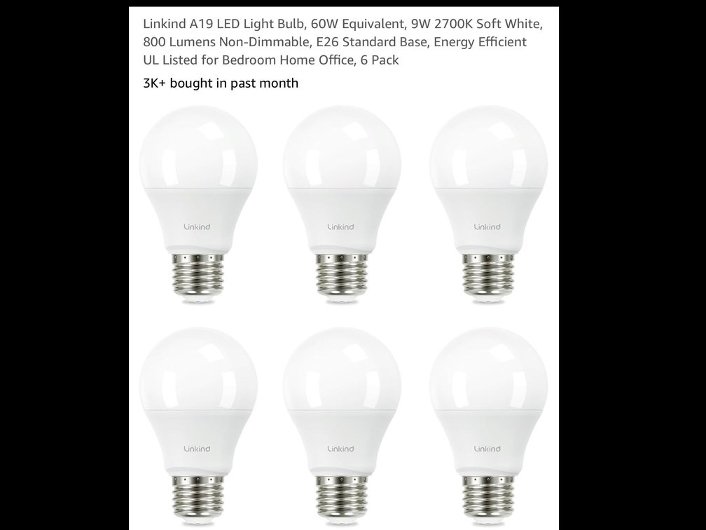 Linkind A19 LED Light Bulb, 60W Equivalent, 9W 2700K Soft White