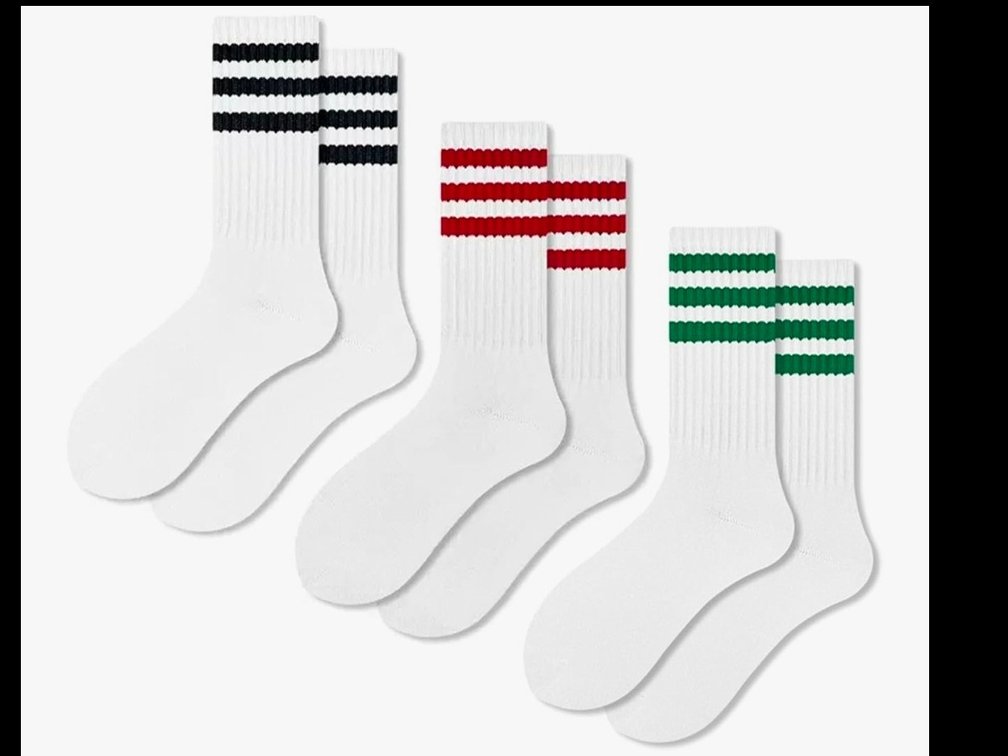 Casual Striped Crew Socks for Women - Mid Calf Athletic Novelty Ribbed Tube Socks