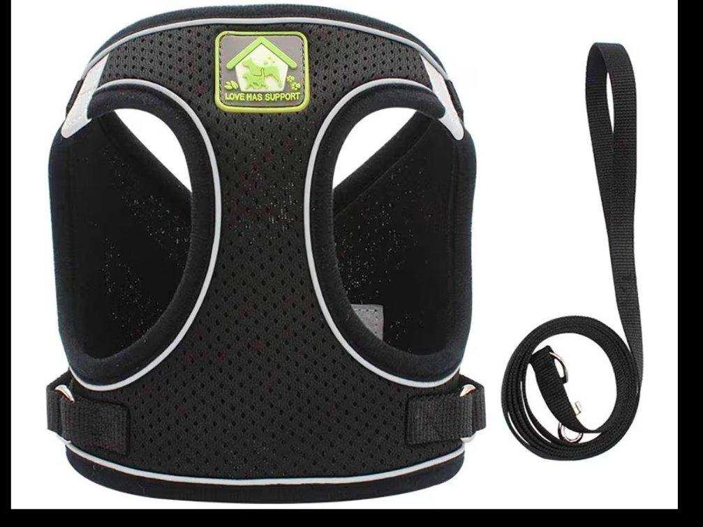 Dog Harness All Weather Small and Medium Dogs Leash Vest Harness with Super Breathable Mesh (Black, Small (3.3-6.6 pounds))