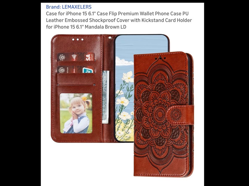 Case for iPhone 15 6.1" Case Flip Premium Wallet Phone Case PU Leather Embossed Shockproof Cover with Kickstand Card Holder for iPhone 15 6.1" Mandala Brown LD
