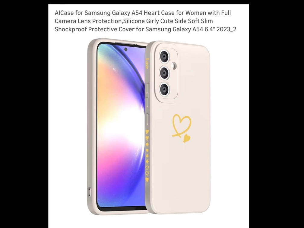AICase for Samsung Galaxy A54 Heart Case for Women with Full Camera Lens Protection,Silicone Girly Cute Side Soft Slim Shockproof Protective Cover for Samsung Galaxy A54 6.4" 2023_2