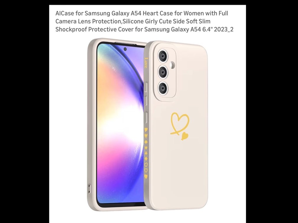 AICase for Samsung Galaxy A54 Heart Case for Women with Full Camera Lens Protection,Silicone Girly Cute Side Soft Slim Shockproof Protective Cover for Samsung Galaxy A54 6.4" 2023_2