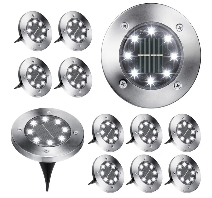 Brizled Solar Ground Lights, 12 Pack 8 LED In-Ground Lights, Waterproof Solar Disk Light Garden Lighting Outdoor Landscape Lighting Disc Light for Pathway Lawn Yard Driveway Walkway, Cool White