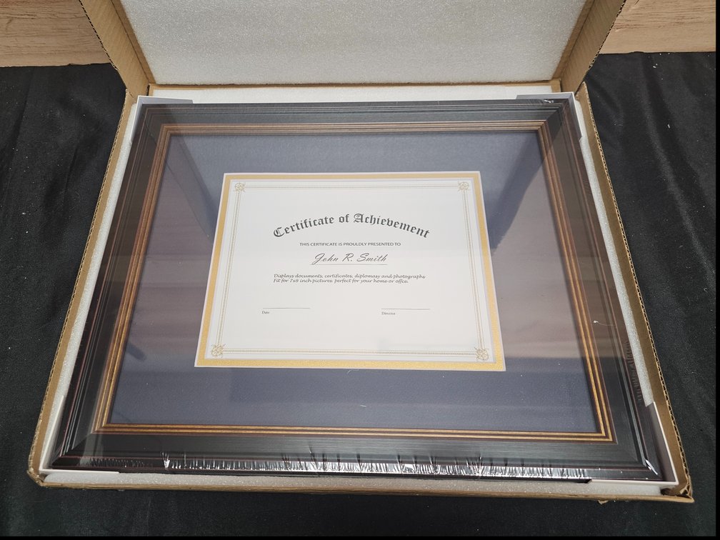 Frametory, 7x9 Diploma Frame with (Navy Blue/Gold) Double Mat or 11x14 Without Mat, Black Gold & Burgundy, Sawtooth Hangers, Wall Display for Pictures/Certificates/Documents, Real Glass