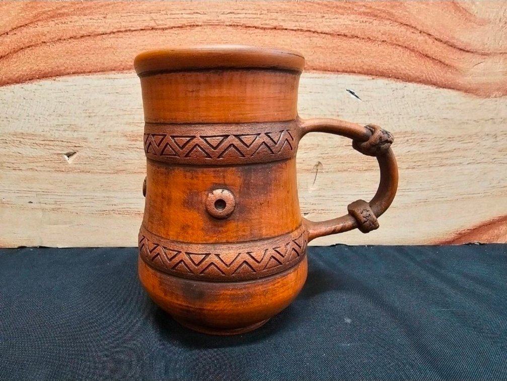 Oversized ceramic unglazed 20 oz handcrafted beer mug with handle Rustic Eco