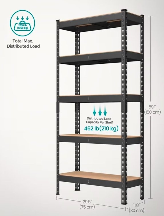 5-Tier Storage Shelves, Load 2310 lb, Garage Storage, Boltless Assembly, Adjustable Shelving Unit, 11.8 x 29.5 x 59.1 Inches, for Study Shed Basement, Black and Natural Beige UGLR300B01