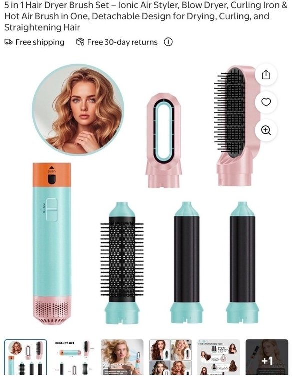 5 in 1 Hair Dryer Brush Set – Ionic Air Styler, Blow Dryer, Curling Iron & Hot Air Brush
