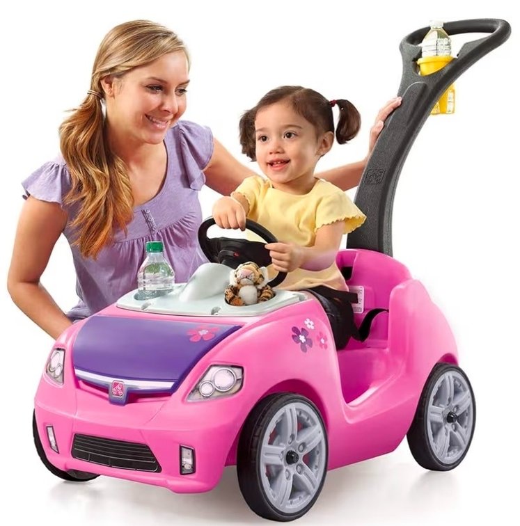 Step2 Whisper Ride II Kids Push Cars, Ride On Car, Seat Belt, Horn, Toddlers Ages 1.5 – 4 Years Old, Max Weight 50 lbs., Quick Storage, Stroller Substitute, Pink